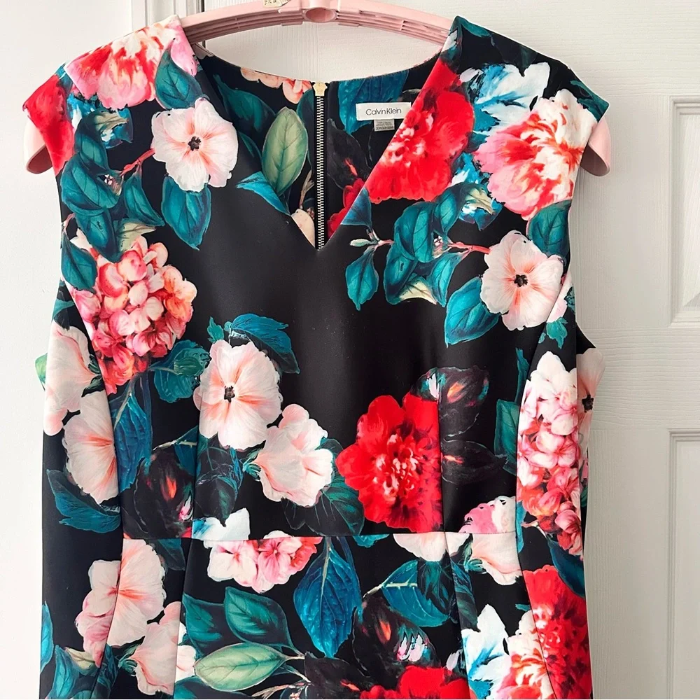 ck Calvin Klein Women's Floral Print Sleeveless Sheath Dress Plus Size 20W, EUC - Picture 3 of 10